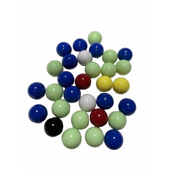 Marbles - 32 - Blue Green Yellow Black White Red Black Chinese Checkers Hippo - Picture 1 of 4